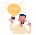 Man with a big light bulb. Business idea, plan strategy and solution concept. Big idea, thinking, innovation Royalty Free Stock Photo