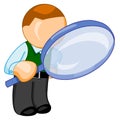 Man with big magnifying glass looks for something