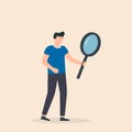 Man with big magnifying glass searching for Information. Vector Illustration