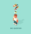 Man with big question doubts, cubes composition isometric vector illustration