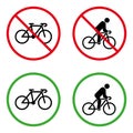 Man on Bike Forbidden Pictogram. Permit Cyclist Green Circle Symbol. No Allowed Bicycle Sign. Ban Zone Person Drive