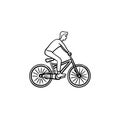 Man on bike hand drawn outline doodle icon.