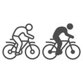 Man on bike line and solid icon, sport concept, bicyclist silhouette sign on white background, person rides bicycle icon Royalty Free Stock Photo