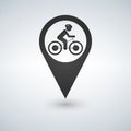 man on bike map pin pointer, concept of biking, bycicle sale, rent-a-bike, trip