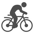 Man on bike solid icon, sport concept, bicyclist silhouette sign on white background, person rides bicycle icon in glyph Royalty Free Stock Photo