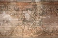 Man on bike is the stone relief carving at Pura Mauwe Karang Royalty Free Stock Photo