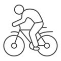 Man on bike thin line icon, sport concept, bicyclist silhouette sign on white background, person rides bicycle icon in Royalty Free Stock Photo