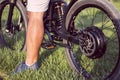 Man biker sitting on electric bike