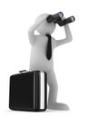 Man with binocular on white background