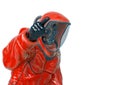 Man in a biohazard suit is argumenting Royalty Free Stock Photo