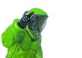 Man in a biohazard suit is argumenting Royalty Free Stock Photo