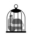 Man in birdcage isolated. concept of captivity and isolation