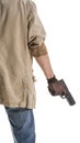 Man in black glove with a gun Royalty Free Stock Photo