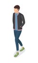 Man in Black Jacket, Blue Jeans Sneakers Side View