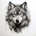 Realistic Wolf Portrait Tattoo Drawing In Monochrome Style Royalty Free Stock Photo