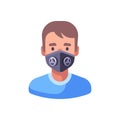 Man in black N99 face mask. Virus protection flat illustration Royalty Free Stock Photo