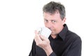 Man in Black shirt holding Coffee mug Royalty Free Stock Photo