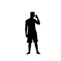 Man Black Silhouette Speak On Cell Smart Phone Call Standing Full Length Over White Background Royalty Free Stock Photo