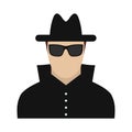 Man in black sunglasses and black hat flat icon