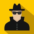 Man in black sunglasses and black hat flat icon