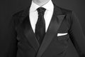 Man in a black tuxedo suit and white shirt Royalty Free Stock Photo