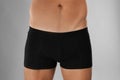 Man in black underwear on light grey background