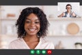 Man And Black Woman Having Online Video Call Royalty Free Stock Photo