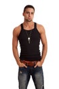 Man in BlackShirt and Jeans Royalty Free Stock Photo