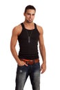 Man in BlackShirt and Jeans Royalty Free Stock Photo