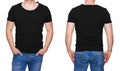 Man in blank black tshirt front and rear isolated on white Royalty Free Stock Photo