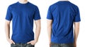 Man in blank blue t-shirt, front and back view Royalty Free Stock Photo