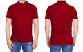 Man in blank dark red polo shirt from front and rear