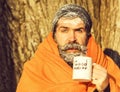 Man in blanket with cup Royalty Free Stock Photo