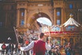 Man blows bubbles in Italy