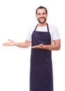 Man with blue apron Royalty Free Stock Photo