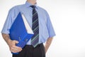 Man with blue document Royalty Free Stock Photo