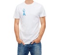 Man with blue prostate cancer awareness ribbon