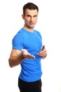 Man at blue shirt