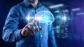 Interactive Brain Technology Visualization with Digital Interface in Futuristic Business Environment Royalty Free Stock Photo