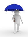 Man with blue umbrella on white background