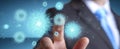 Man analyzing bacteria with digital holographic projection close-up 3D rendering