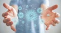 Man analyzing bacteria with digital holographic projection close-up 3D rendering