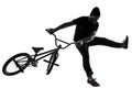 Man bmx acrobatic figure silhouette Royalty Free Stock Photo