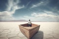 Man boat desert surreal. Generate Ai Royalty Free Stock Photo