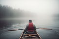 Man boat foggy. Generate Ai