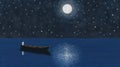 Painting Of Man In A Boat Under Full Moon