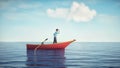 Man on a boat looks at horizon in the middle of ocean Royalty Free Stock Photo