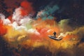 Man on a boat in the outer space Royalty Free Stock Photo