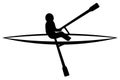 A man on a boat rows with oars. Silhouette. Academic rowing. The athlete swims backwards. A man on a boat rows with oars