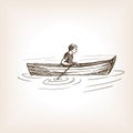 Man in boat sketch style illustration